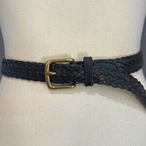 VTG 90s Black Braided Woven Leather Belt Brass Buckle Poetcore, Women's Size M